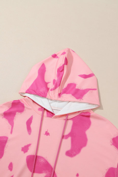 Peach Blossom Tie Dye Kangaroo Pocket Drawstring Hoodie