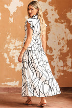 Abstract Vein Print V Neck Ruffle Maxi Dress