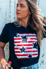 Black Independence Star Stripes Flag Graphic Tee