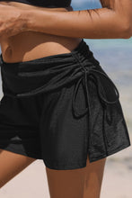 Black Drawstring Ruched High Waist Loose Swim Shorts