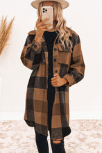 Khaki Plaid Button-Down Flap Pocket Long Shacket