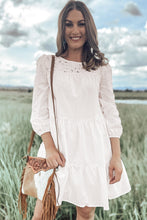 White Floral Lace Patchwork Bracelet Sleeve Tiered Mini Dress