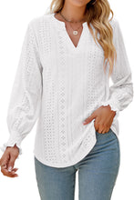 White Split Neck Textured Loose Blouse