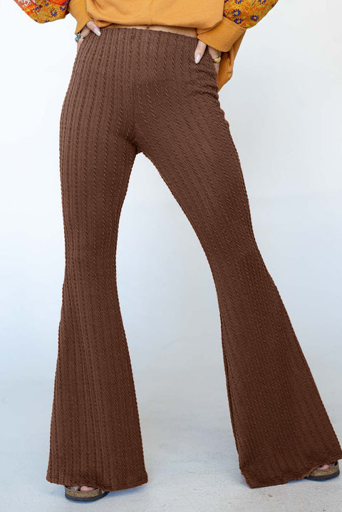 Coffee Textured Knit Mid Waist Flare Pants