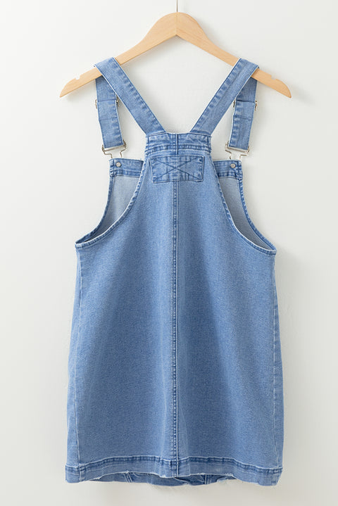 Dusk Blue Pocketed Adjustable Straps Denim Overall Dress