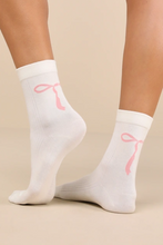 Light Pink Girlish Ribbon Bow Printed Socks