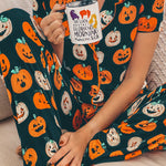 Orange Halloween Pattern Short Sleeve Shirt Pajama Set