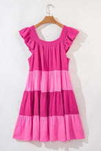 Pink Crinkled Colorblock Patchwork Flutter Tiered Mini Dress