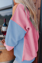 Sky Blue Colorblock Patchwork Drop Shoulder Sweatshirt