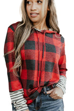 Christmas Plaid Striped Patchwork Drawstring Hoodie