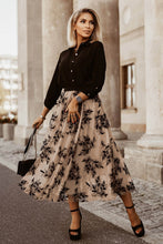 Floral Leaves Embroidered High Waist Maxi Skirt