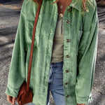 Mist Green Patched Pocket Button Up Corduroy Shacket