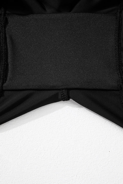 Black Solid Pocketed Crossover High Waist Swim Skort