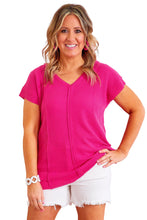 Plus Size Waffle Knit Seamed V Neck T-shirt