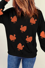 Black Glittering Turkey Graphic Drop Shoulder Thanksgiving Sweatshirt