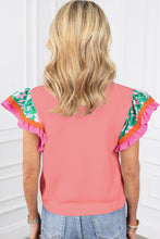 Peach Blossom Contrast Ricrac Floral Sleeve Top