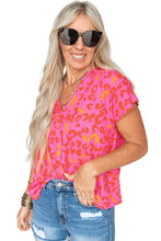 Pink Leopard V Neck Short Sleeve Blouse