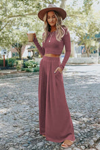 Solid Color Ribbed Crop Top Long Pants Set