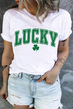 White LUCKY Clover Printed Crewneck St Patrick Tee