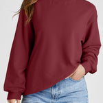 Burgundy Plain Drop Shoulder Crewneck Pullover Sweatshirt