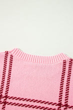 Pink Plaid Pattern Knitted Drop Shoulder Sweater