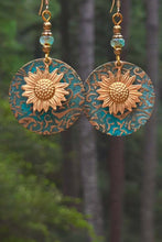 Real Teal Retro Sunflower Disc Alloy Dangle Earrings