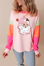 Pink Christmas Santa Claus Graphic Colorblock Patchwork Top