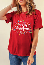 Red Merry Christmas Lights Print Crew Neck T Shirt