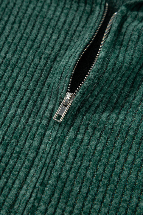 Evergreen Ribbed Zip Up Front Drawstring Hoodie