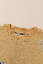 Camel Fuzzy Cheetah Accent Round Neck Sweater