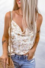 Beige Floral Print Drape Front Tank Top