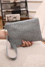 Silvery Woven Zipper Wrist Strap Square Handbag