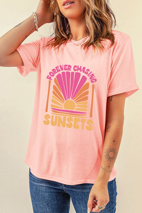 Pink FOREVER CHASING SUNSET Graphic T Shirt