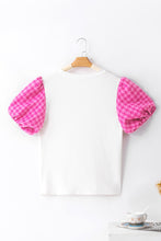 White Contrast Tweed Puff Sleeve Top