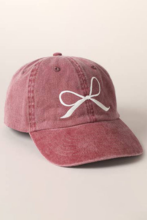 Rose Pink Embroidered Bow Knot Denim Baseball Cap