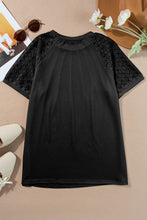 Black Seamed Detail Contrast Lace Raglan Sleeve Tee