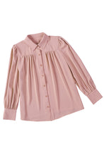 Solid Color Button Up Puff Sleeve Blouse