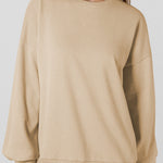 Apricot Solid Fleece Lined Drop Shoulder High Low Sweatshirt