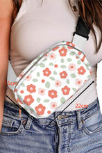 White Floral Print Buckle Wide Belt Zipper Crossbody Bag