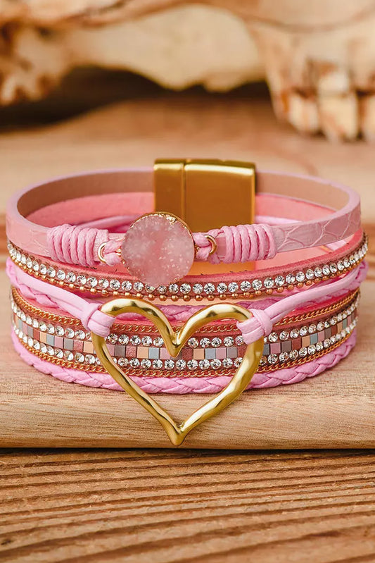 Pulsera con hebilla magnética y diamantes de imitación de corazón bohemio