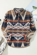 Brown Western Aztec Collared Button-up Sweatshirt