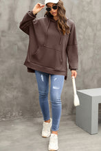 Coffee Waffle Knit Fleece Lined High Low Oversized Hoodie