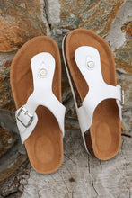 White Vintage Buckle PU Leather Thong Slippers