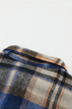 Blue Geometric Plaid Print Pocketed Shacket