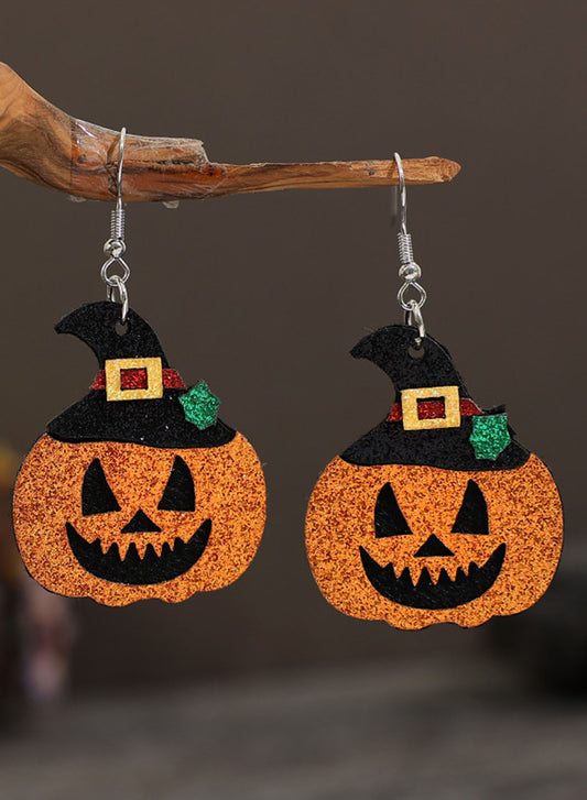 Gold Flame Halloween Pumpkin Dangle Earrings