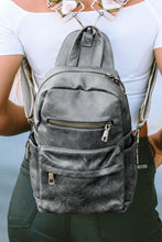 Gray Double Zipper Faux Leather Backpack