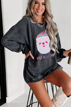 Black Sequin HO HO HO Santa Claus Graphic Corded Sweatshirt