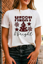 White MERRY and Bright Plaid Print Christmas Crewneck T Shirt