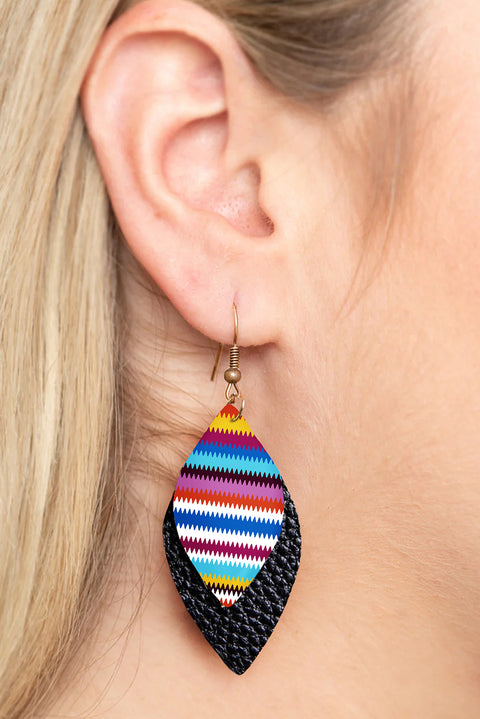 Multicolour Serape Leaf Shape Leathered Drop Earrings