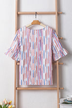 White Multicolor Striped Splash Half Sleeve Blouse